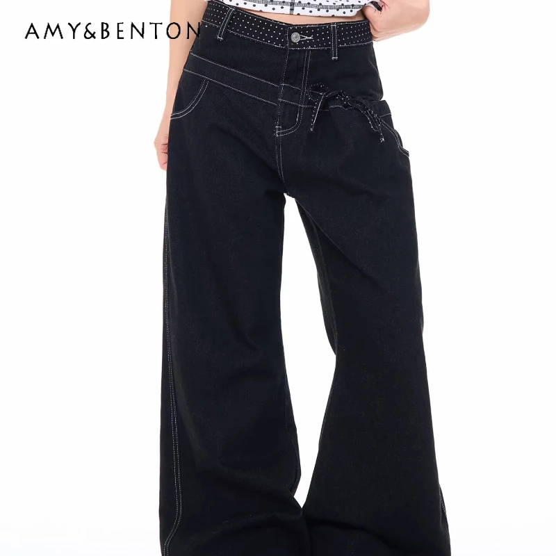 American Retro Polka Dot Splicing Women's Jeans Original Design Spring Sweet Cool Loose Straight Casual Wide-leg Pants Ladies
American Retro Polka Dot Splicing Women's Jeans Original Design Spring Sweet Cool Loose Straight Casual Wide-leg Pants Ladies