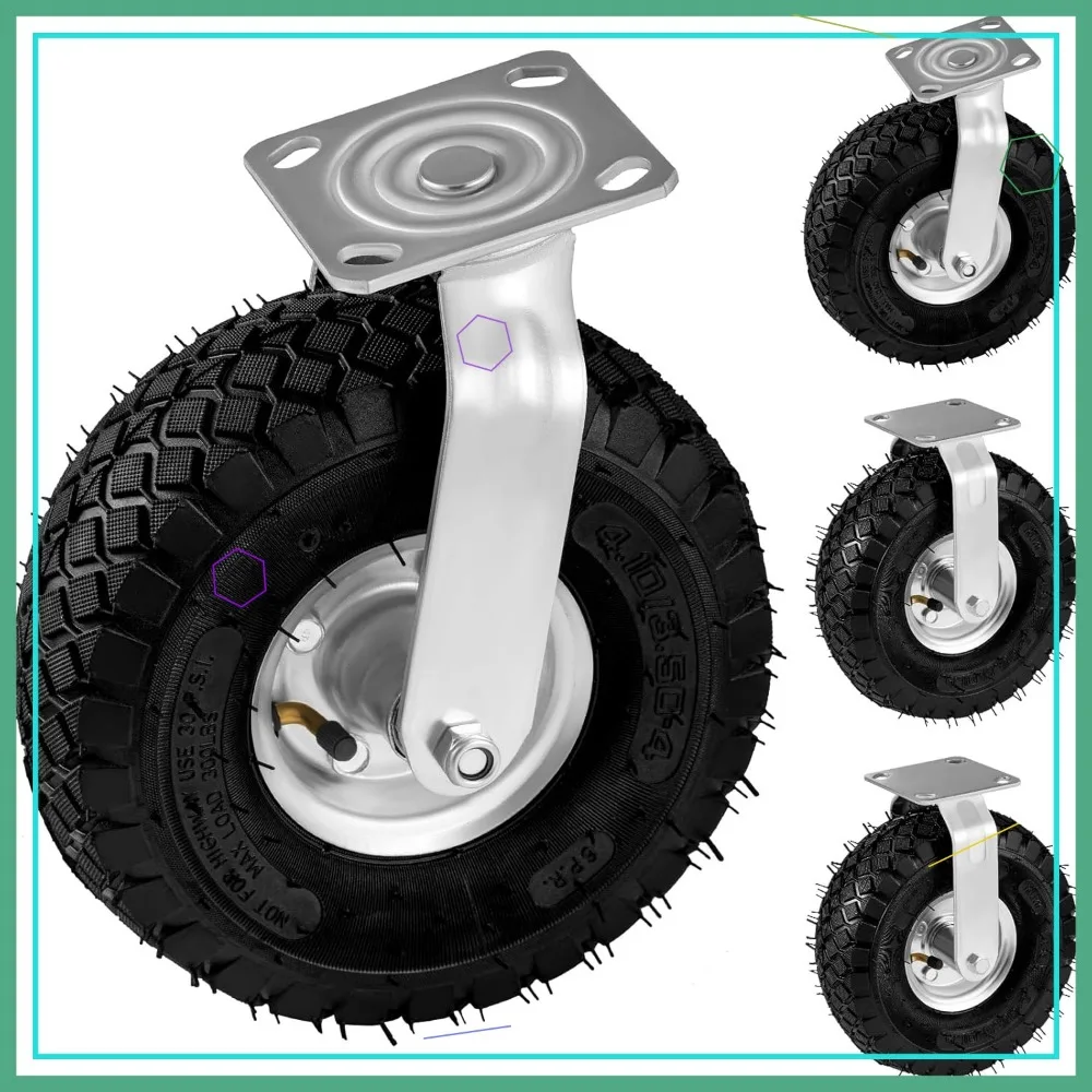 Heavy Duty Pneumatic Casters 10 Inch 4-Pack, 2 Swivel & 2 Rigid, 800 LBS Capacity Rubber Wheels for Workbench Cart Trolley
Heavy Duty Pneumatic Casters 10 Inch 4-Pack, 2 Swivel & 2 Rigid, 800 LBS Capacity Rubber Wheels for Workbench Cart Trolley