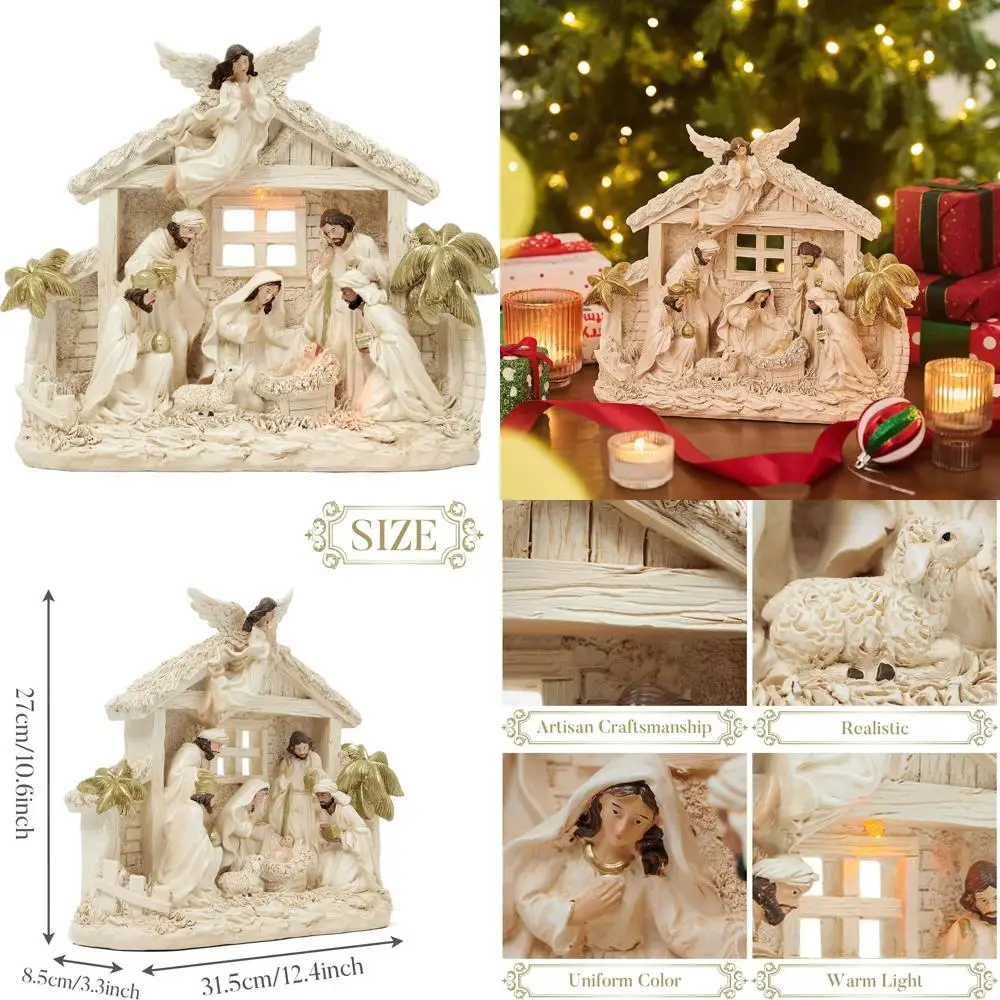 10.6 Inch Large White Gold Holy Family Nativity Set with LED Lights for Christmas Home Decor
10.6 Inch Large White Gold Holy Family Nativity Set with LED Lights for Christmas Home Decor