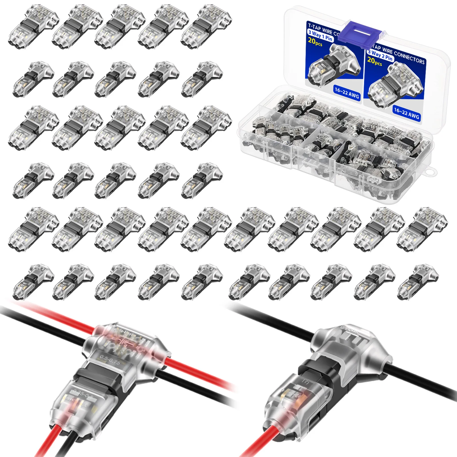 40pcs T Tap Wire Connectors Copper+PVC Waterproof Tool-Free Quick Splice for Auto Audio LED 16-20 AWG 0-36V 10A Electrical Proje
40pcs T Tap Wire Connectors Copper+PVC Waterproof Tool-Free Quick Splice for Auto Audio LED 16-20 AWG 0-36V 10A Electrical Proje