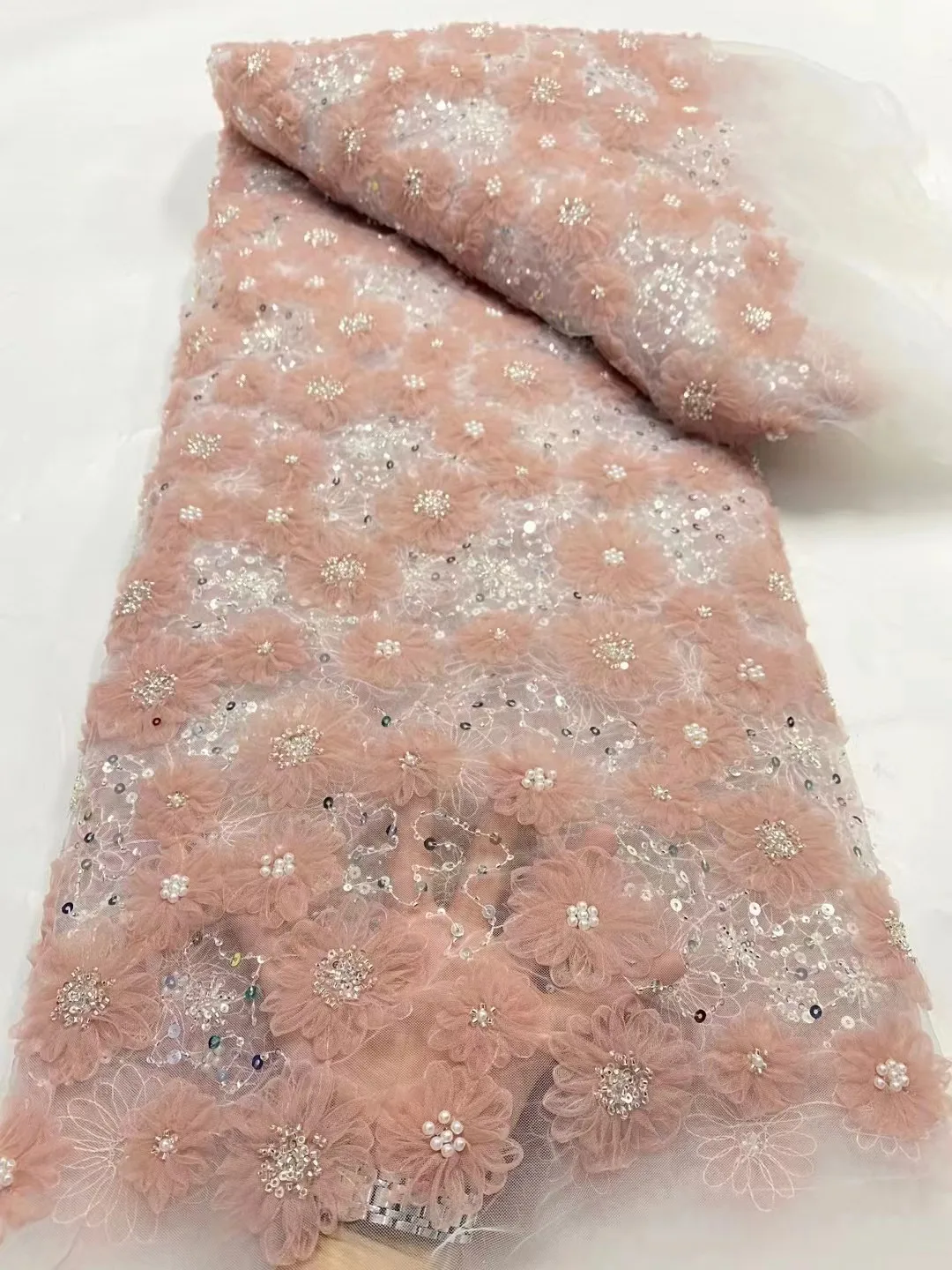 Peach Luxury African Lace Fabric, 3D Flower Sequins, Embroidery Beads, Tulle Lace Fabric for Party Dress, High Quality, 2023
Peach Luxury African Lace Fabric, 3D Flower Sequins, Embroidery Beads, Tulle Lace Fabric for Party Dress, High Quality, 2023