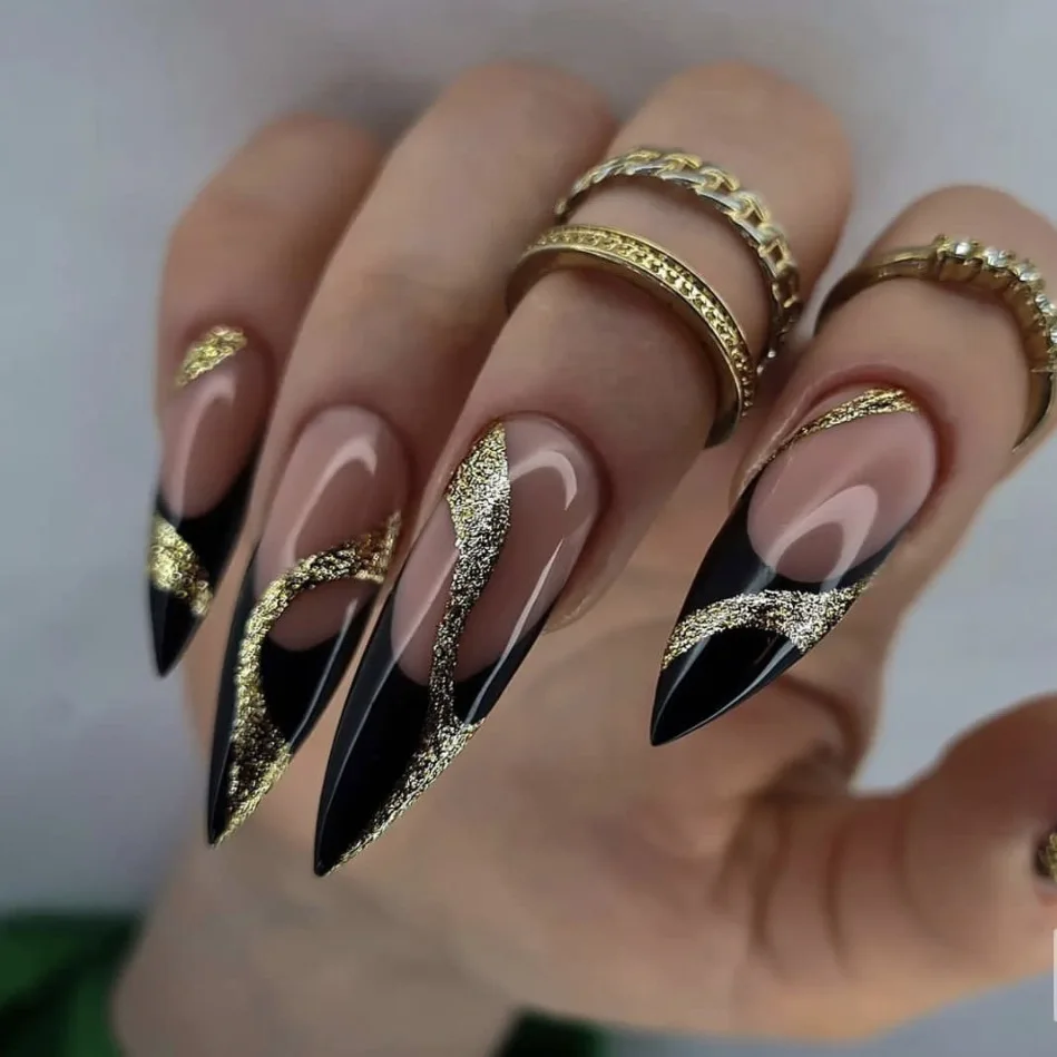 24pcs Spicy Girl Almond Press on Nails Gothic Y2k Black French Fake Nail Long Almond False Nail with Shiny Lines Design Manicure
24pcs Spicy Girl Almond Press on Nails Gothic Y2k Black French Fake Nail Long Almond False Nail with Shiny Lines Design Manicure