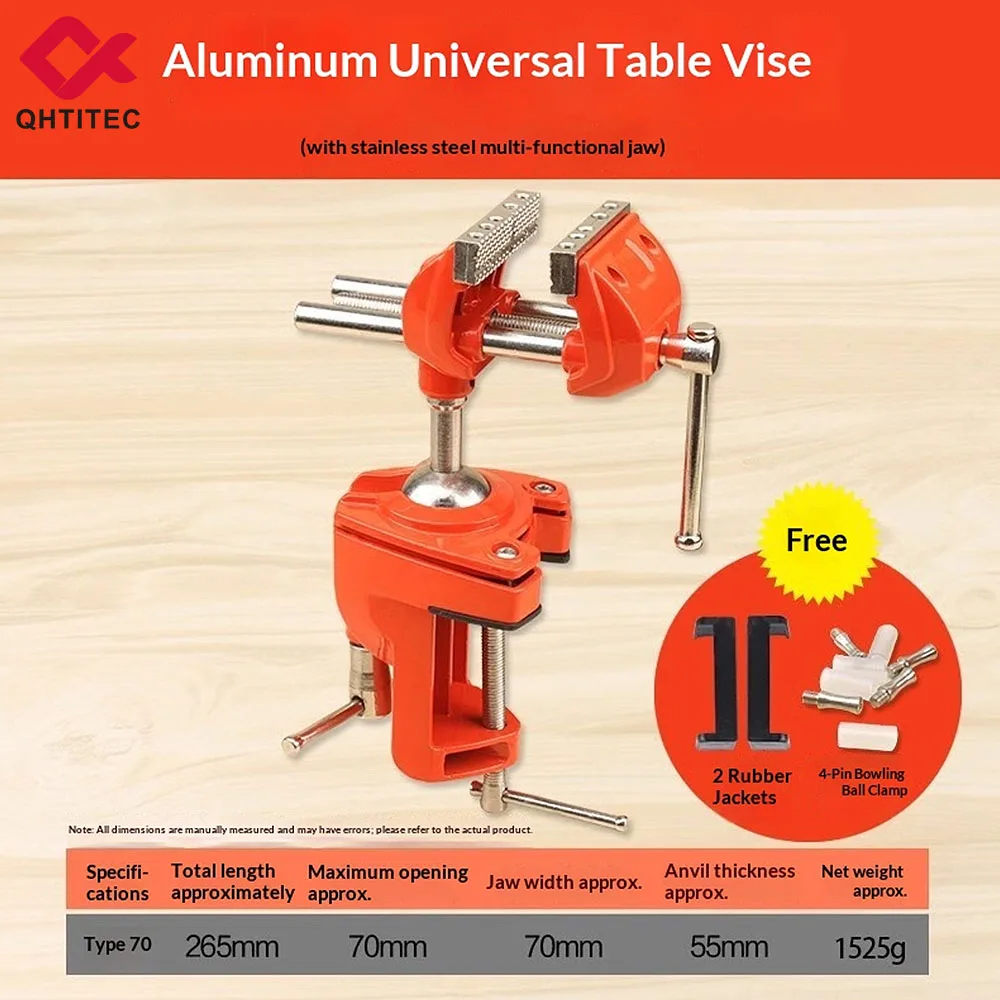 70mm Aluminum Universal Table Vise 360° Rotatable Bench Vise Multi-functional Clamp Vise for DIY Craft Jewelry Model Woodworking
70mm Aluminum Universal Table Vise 360° Rotatable Bench Vise Multi-functional Clamp Vise for DIY Craft Jewelry Model Woodworking