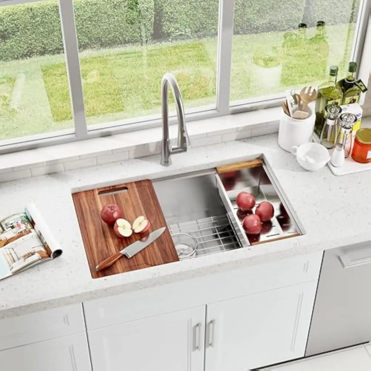 30 英寸 Workstation Kitchen Sink 304 Stainless Steel Undermount 16 Gauge Single Deep Bowl Handmade Kitchen Sink with Ledge and
30 英寸 Workstation Kitchen Sink 304 Stainless Steel Undermount 16 Gauge Single Deep Bowl Handmade Kitchen Sink with Ledge and