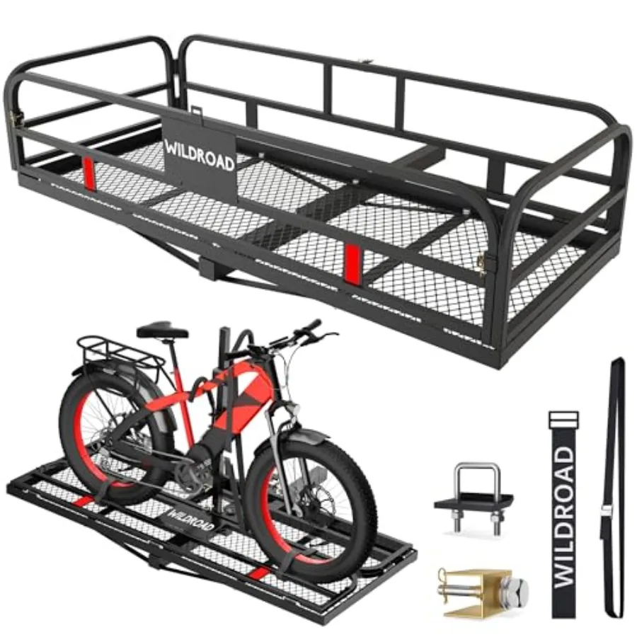 Hitch Cargo Carrier with Bike Rack for outdoor transport, steel construction, black finish, 60 x 24 x 14 folding design, 500 LB
Hitch Cargo Carrier with Bike Rack for outdoor transport, steel construction, black finish, 60 x 24 x 14 folding design, 500 LB