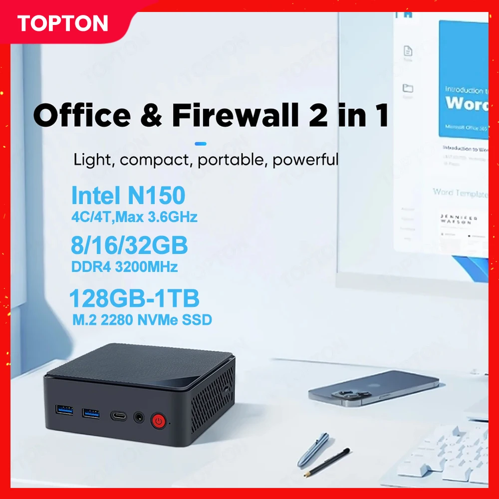 Topton Office Firewall Мини-ПК Intel N150 N100 2x 2.5G LAN i226-V DDR4 3200 МГц PCIE3.0x4 SSD NUC Мини-компьютер Windows 11 WiFi
Topton Office Firewall Мини-ПК Intel N150 N100 2x 2.5G LAN i226-V DDR4 3200 МГц PCIE3.0x4 SSD NUC Мини-компьютер Windows 11 WiFi