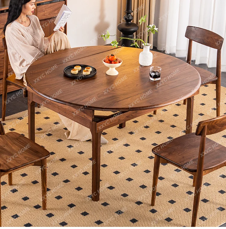Black Walnut Round Table All Solid Wood Retractable Dining Table Household
Black Walnut Round Table All Solid Wood Retractable Dining Table Household