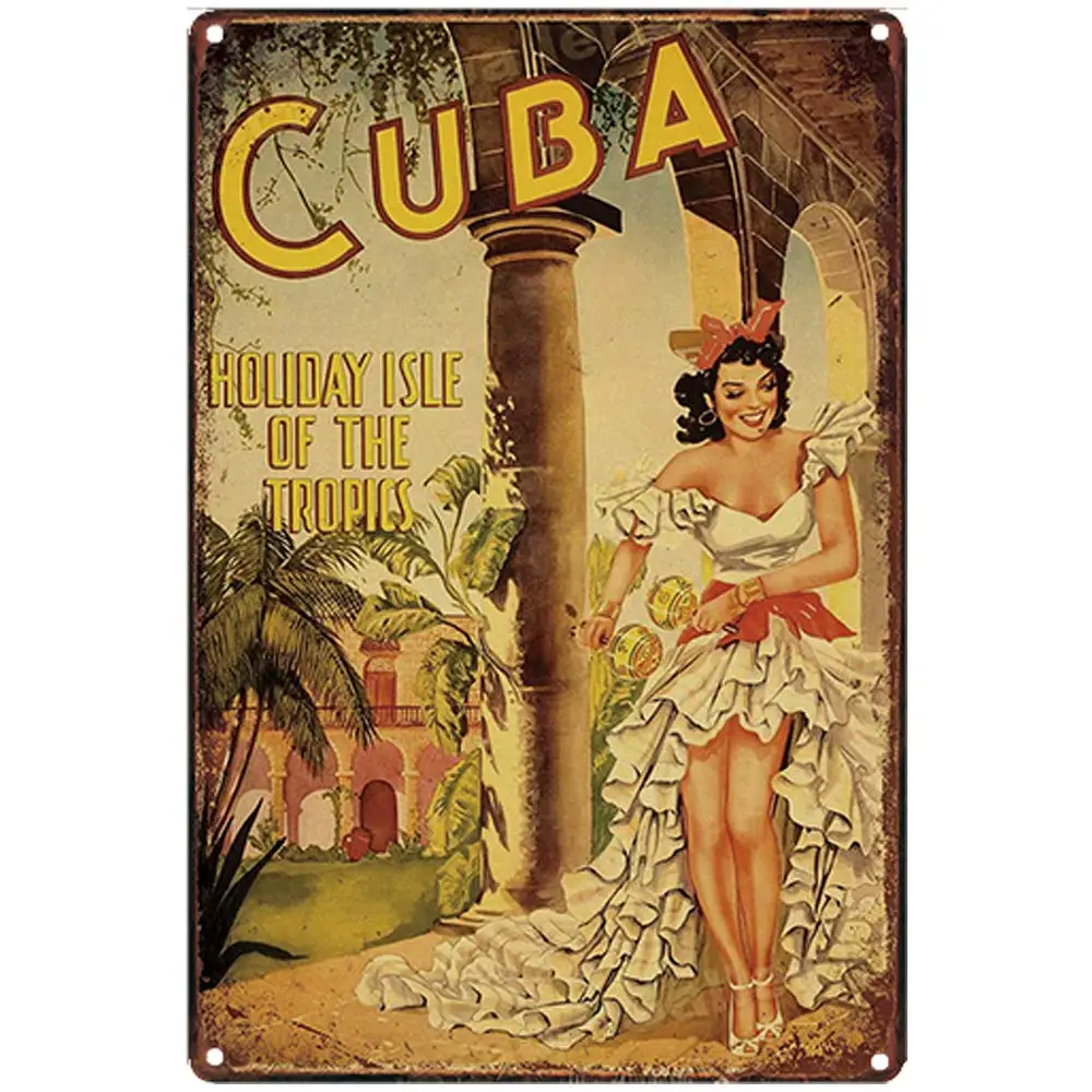 Vintage Design Cuba Holidday Isle of The Tropics Tin Metal Sign Wall Art | Thick Tinplate Print Poster Wall Decoration for Gara
Vintage Design Cuba Holidday Isle of The Tropics Tin Metal Sign Wall Art | Thick Tinplate Print Poster Wall Decoration for Gara
