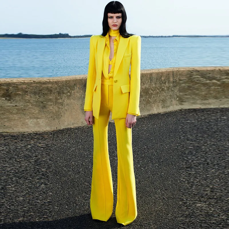 2023 New Female Blazer Set 2 Piece Women's Classic Shawl Collar Single Button Yellow Purple Elegant Ladies Jacket And Pant Suits
2023 New Female Blazer Set 2 Piece Women's Classic Shawl Collar Single Button Yellow Purple Elegant Ladies Jacket And Pant Suits