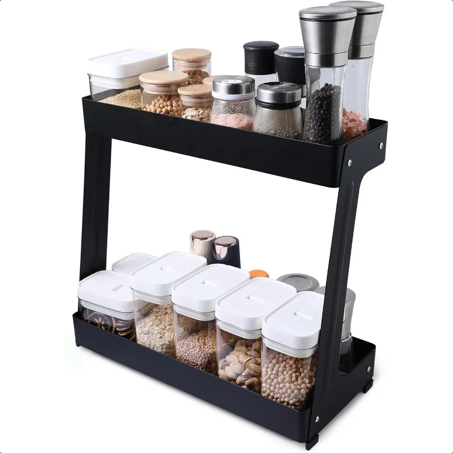 Органайзер для специй, 2-уровневый металлический органайзер для кухонной столешницы, полка для хранения приправ с перилами, кухня под шкафом и
Органайзер для специй, 2-уровневый металлический органайзер для кухонной столешницы, полка для хранения приправ с перилами, кухня под шкафом и