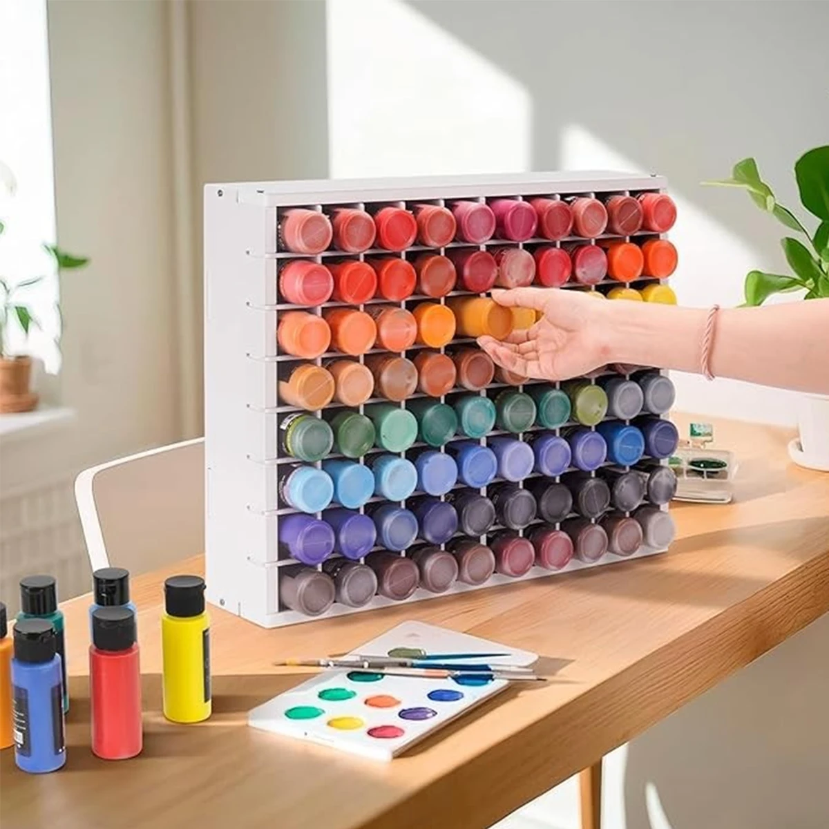 64 Slots White Paint Organizer, Multi-Compartment Marker & Paint Bottle Storage Rack for Artists, Studio, Classroom
64 Slots White Paint Organizer, Multi-Compartment Marker & Paint Bottle Storage Rack for Artists, Studio, Classroom