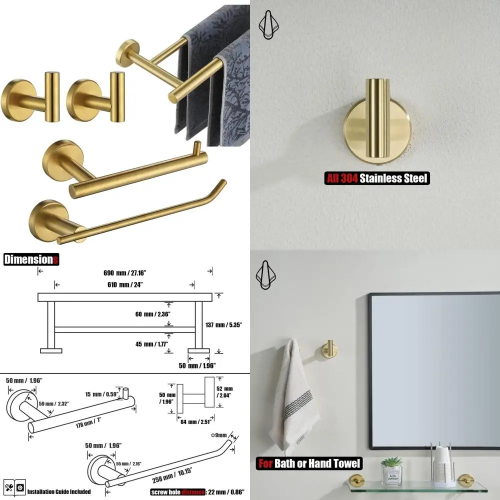 5-Piece Brass Gold Bathroom Hardware Set with Wall Mount Accessories: Towel Bar, Toilet Paper Holder, and More
5-Piece Brass Gold Bathroom Hardware Set with Wall Mount Accessories: Towel Bar, Toilet Paper Holder, and More