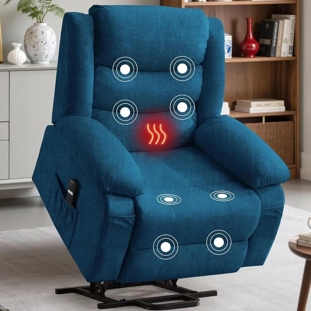 Oversized Power Recliner with Massage, Heat, and Side Pockets for Elderly, Blue Upholstery
Oversized Power Recliner with Massage, Heat, and Side Pockets for Elderly, Blue Upholstery