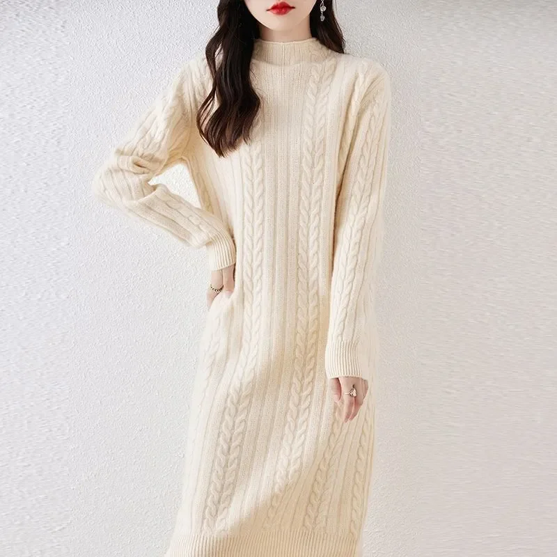 Autumn Winter New Knitted Pullover Dress Women's Outer Wear Fashion Loose Mid-Length Inner Long Sleeve Knitted Base Long Dress
Autumn Winter New Knitted Pullover Dress Women's Outer Wear Fashion Loose Mid-Length Inner Long Sleeve Knitted Base Long Dress