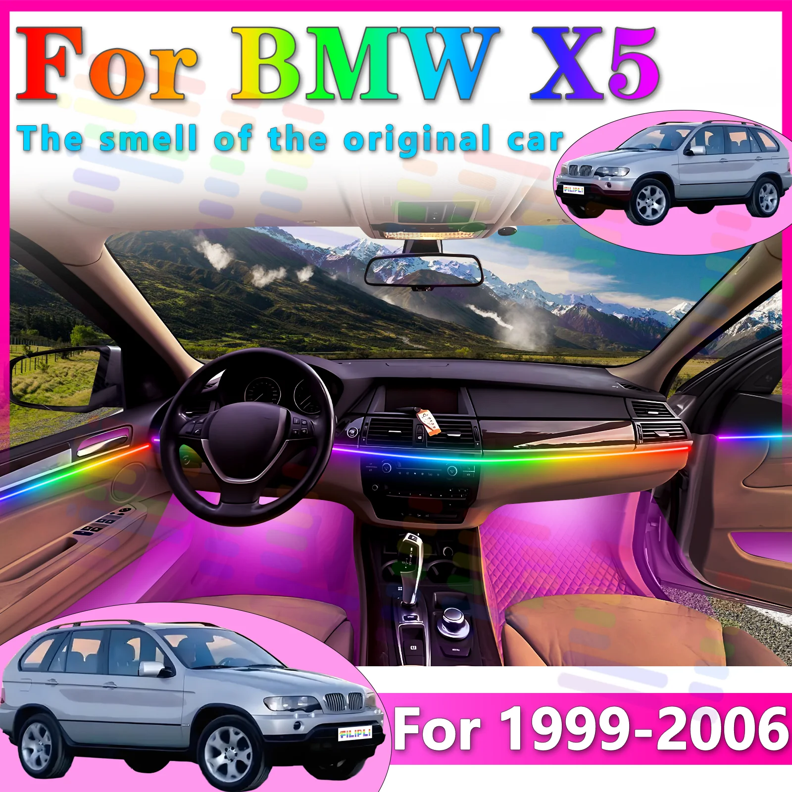 FILIPLI For BMW X5 E53 Interior LED Acrylic Atmosphere Light Strip 64Color RGB Symphony APP Adjustment Feature
FILIPLI For BMW X5 E53 Interior LED Acrylic Atmosphere Light Strip 64Color RGB Symphony APP Adjustment Feature