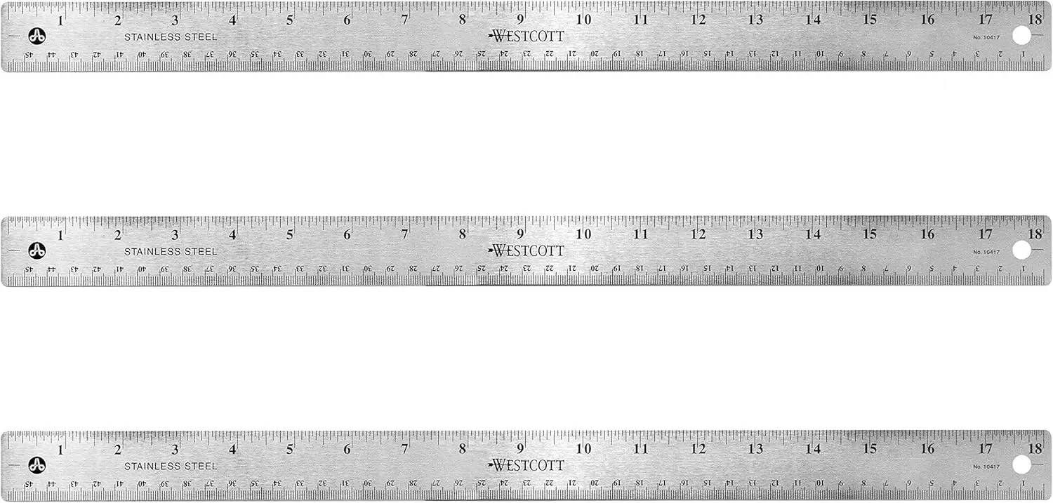 Stainless Steel Ruler 18-Inch with Non-Slip Cork Backing for Precision Drafting, 3-Pack for Classroom and Office Supplies
Stainless Steel Ruler 18-Inch with Non-Slip Cork Backing for Precision Drafting, 3-Pack for Classroom and Office Supplies