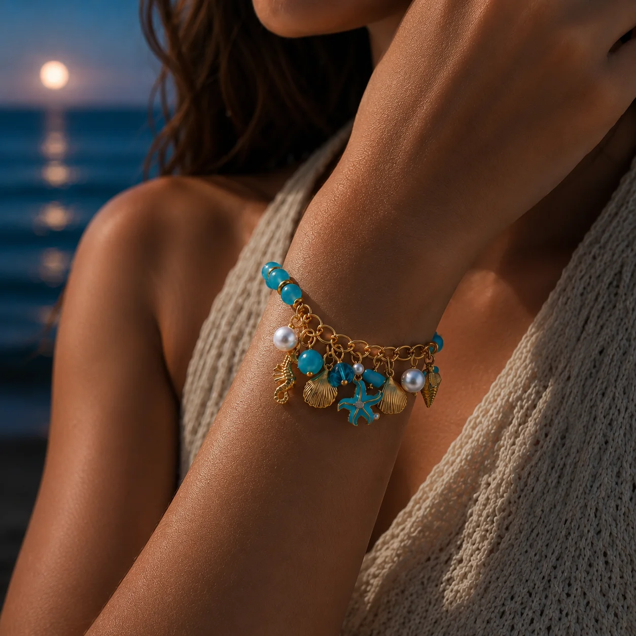 Ocean Secret Blue Starfish Shell Pearl Charm Bracelet for Women Gold Color Tone Beaded Beach Boho Bracelet Summer Jewelry Gift
Ocean Secret Blue Starfish Shell Pearl Charm Bracelet for Women Gold Color Tone Beaded Beach Boho Bracelet Summer Jewelry Gift