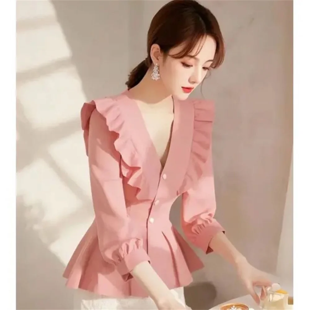 2026 Spring Autumn New Style Yellow Ruffled Shirt Women's Elegant Beautiful Tops Age-reducing Blouse Vintage Female Fashion Tops
2026 Spring Autumn New Style Yellow Ruffled Shirt Women's Elegant Beautiful Tops Age-reducing Blouse Vintage Female Fashion Tops