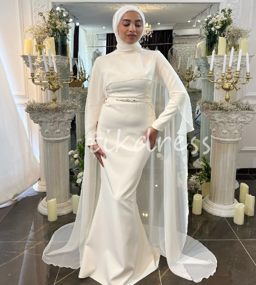 Elegant Arabic Muslim Wedding Dress With Cape Bohemian Chiffon Long Sleeve Islamic Bride Dress Beaded Civil Bridal Customized
Elegant Arabic Muslim Wedding Dress With Cape Bohemian Chiffon Long Sleeve Islamic Bride Dress Beaded Civil Bridal Customized