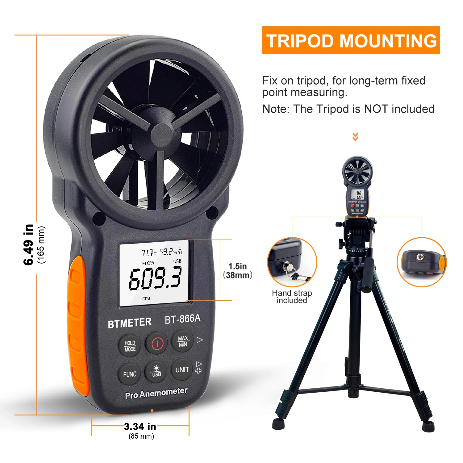 Digital Anemometer Handheld Wind Speed Meter CFM CMM CMS Airflow Volume Tester Dew Bulb Thermometer RH Gauge USB Data Log
Digital Anemometer Handheld Wind Speed Meter CFM CMM CMS Airflow Volume Tester Dew Bulb Thermometer RH Gauge USB Data Log