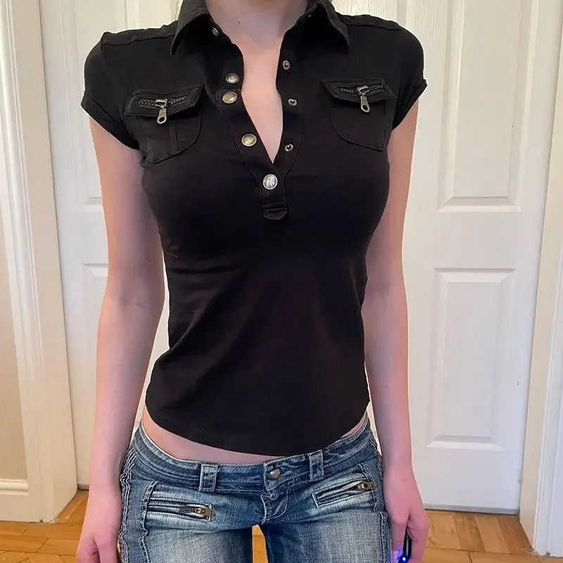 American work style Harajuku lapel jacket POLO shirt women ins summer short-sleeved slim street fashion top
American work style Harajuku lapel jacket POLO shirt women ins summer short-sleeved slim street fashion top