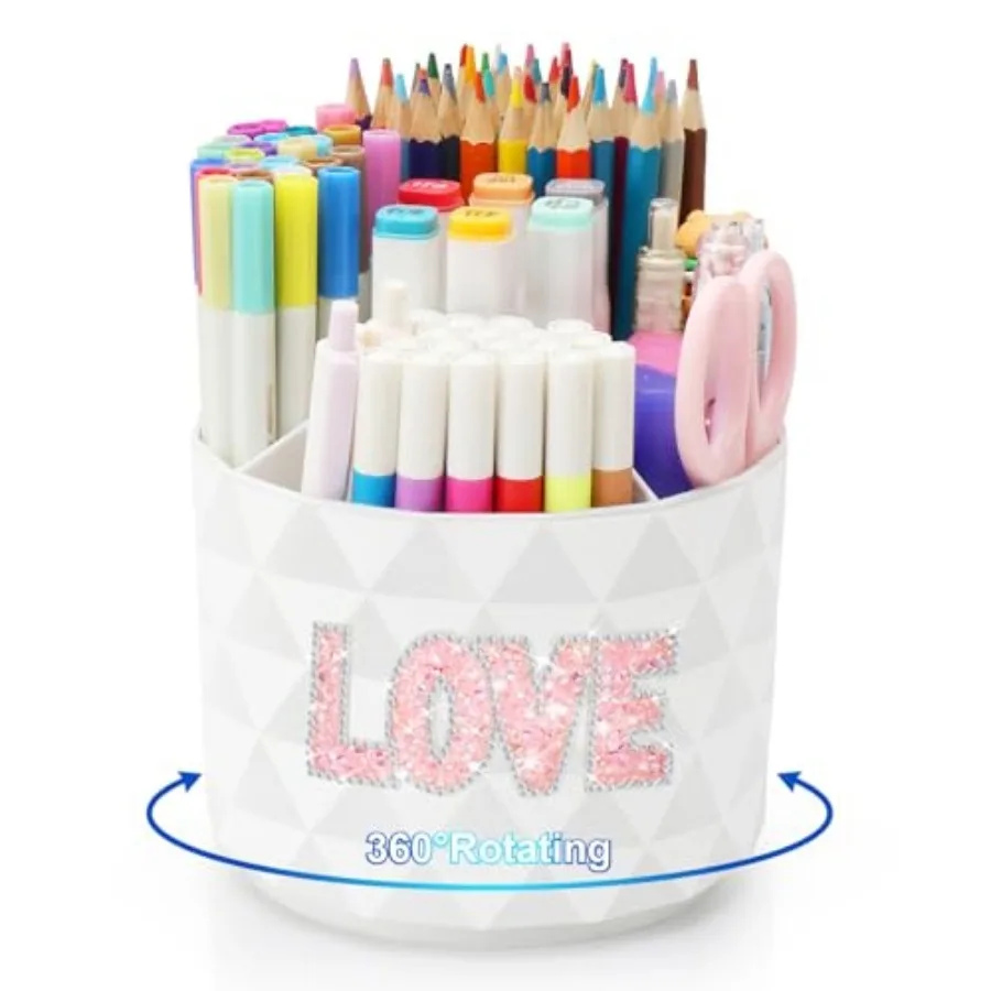 Bling Desk Organizer, Glitter Love Rhinestone Rotating Pencil Pen Holders For Desk, Diamond-Patterned Pen Organizer With 5 Comp
Bling Desk Organizer, Glitter Love Rhinestone Rotating Pencil Pen Holders For Desk, Diamond-Patterned Pen Organizer With 5 Comp