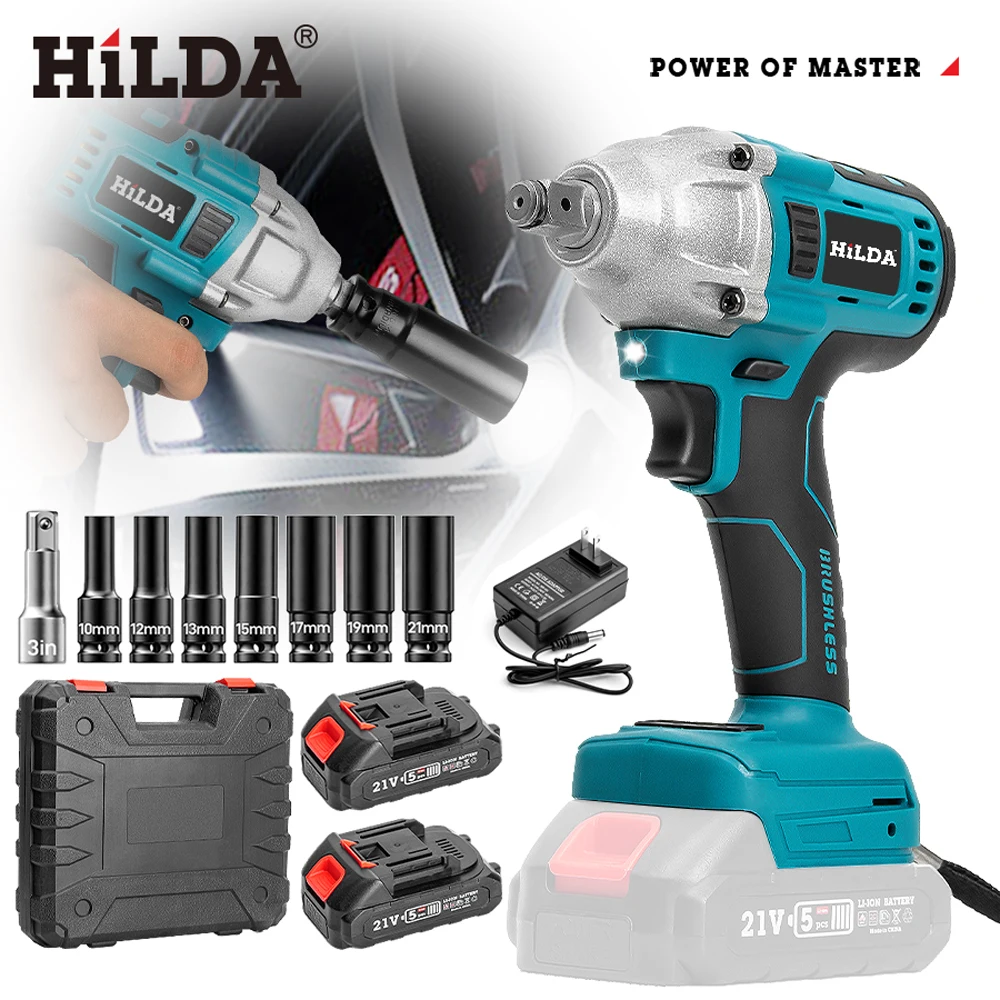 HILDA 21V Brushless Electric Impact Wrench1/2 Socket Wrench Cordless 500N.m Impact Wrench Impact Gun for Car Tiers
HILDA 21V Brushless Electric Impact Wrench1/2 Socket Wrench Cordless 500N.m Impact Wrench Impact Gun for Car Tiers