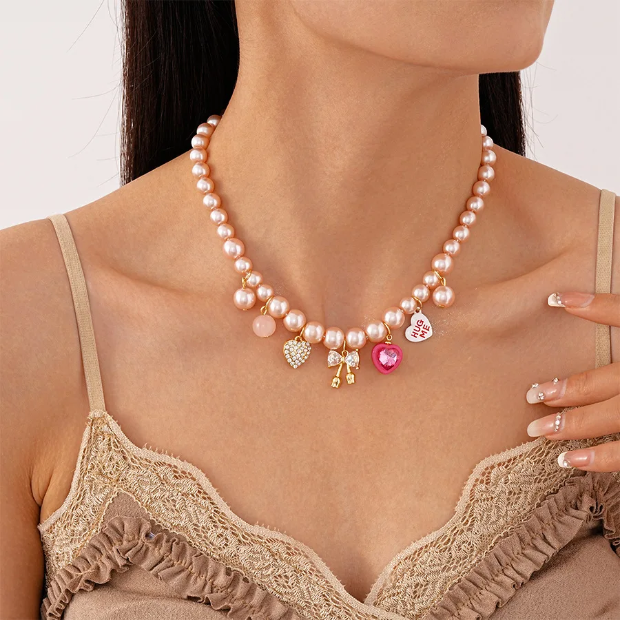 Pink Imitation Pearl Necklace for Women Girls Heart Bow Charm Chokers Fashion Accessories Cute Y2K Coquette Aesthetic Jewelry
Pink Imitation Pearl Necklace for Women Girls Heart Bow Charm Chokers Fashion Accessories Cute Y2K Coquette Aesthetic Jewelry