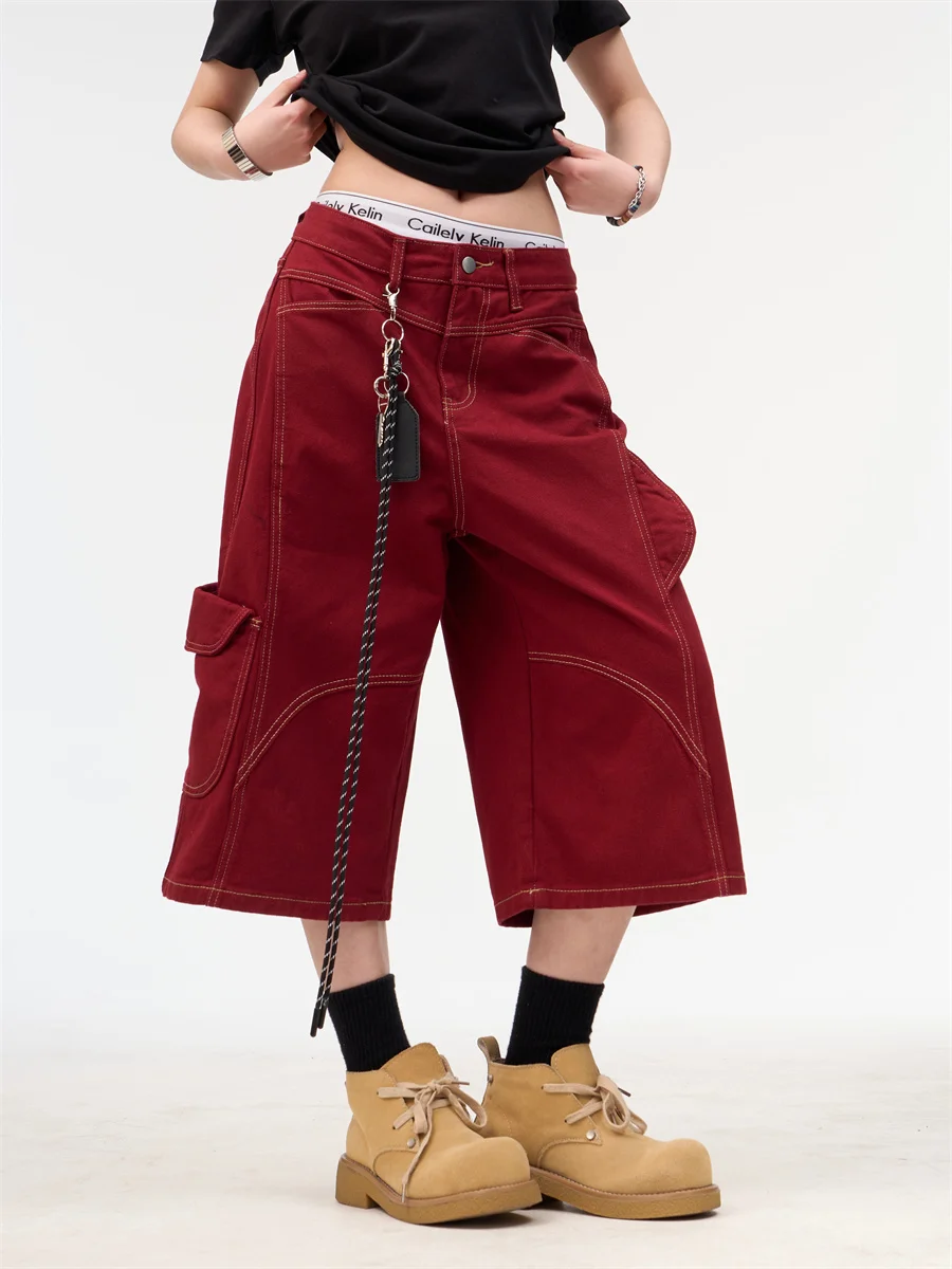 American Retro Red Denim Pants Women's Trendy Loose Wide Leg Pants High Waist Cargo Trousers Street Style Summer Wear
American Retro Red Denim Pants Women's Trendy Loose Wide Leg Pants High Waist Cargo Trousers Street Style Summer Wear