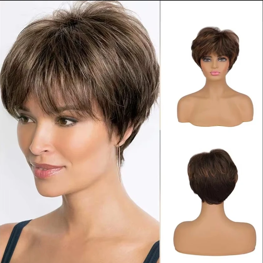 Synthetic Short Pixie Cut Wig Women Hairstyle Bangs Wig Brown Soft Straight Wig for Chemo Patient
Synthetic Short Pixie Cut Wig Women Hairstyle Bangs Wig Brown Soft Straight Wig for Chemo Patient