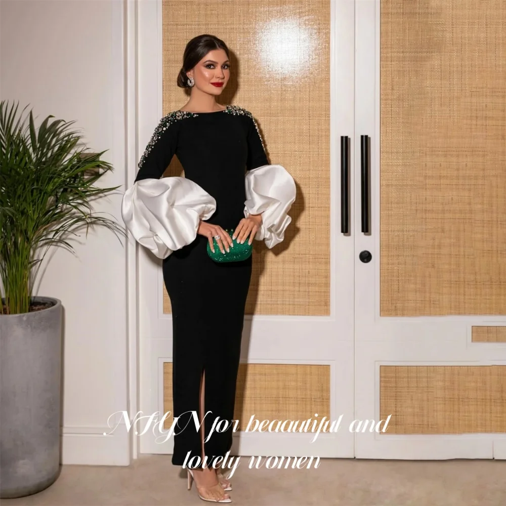 NFYN Black Elegant Formal Gown O-Neck Puff Sleeves Night Dress Shiny Rhinestones Backless Mermaid Evening Dresses Customized
NFYN Black Elegant Formal Gown O-Neck Puff Sleeves Night Dress Shiny Rhinestones Backless Mermaid Evening Dresses Customized