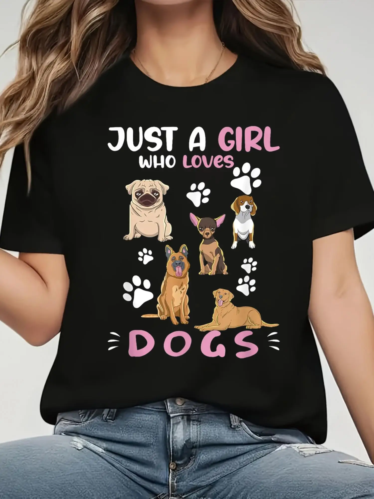 Women's Dog Lover Graphic T-Shirt Soft Round Neck Short Sleeve Tee with Cute Cartoon Dog Breed Design Black Casual Summer Top
Women's Dog Lover Graphic T-Shirt Soft Round Neck Short Sleeve Tee with Cute Cartoon Dog Breed Design Black Casual Summer Top
