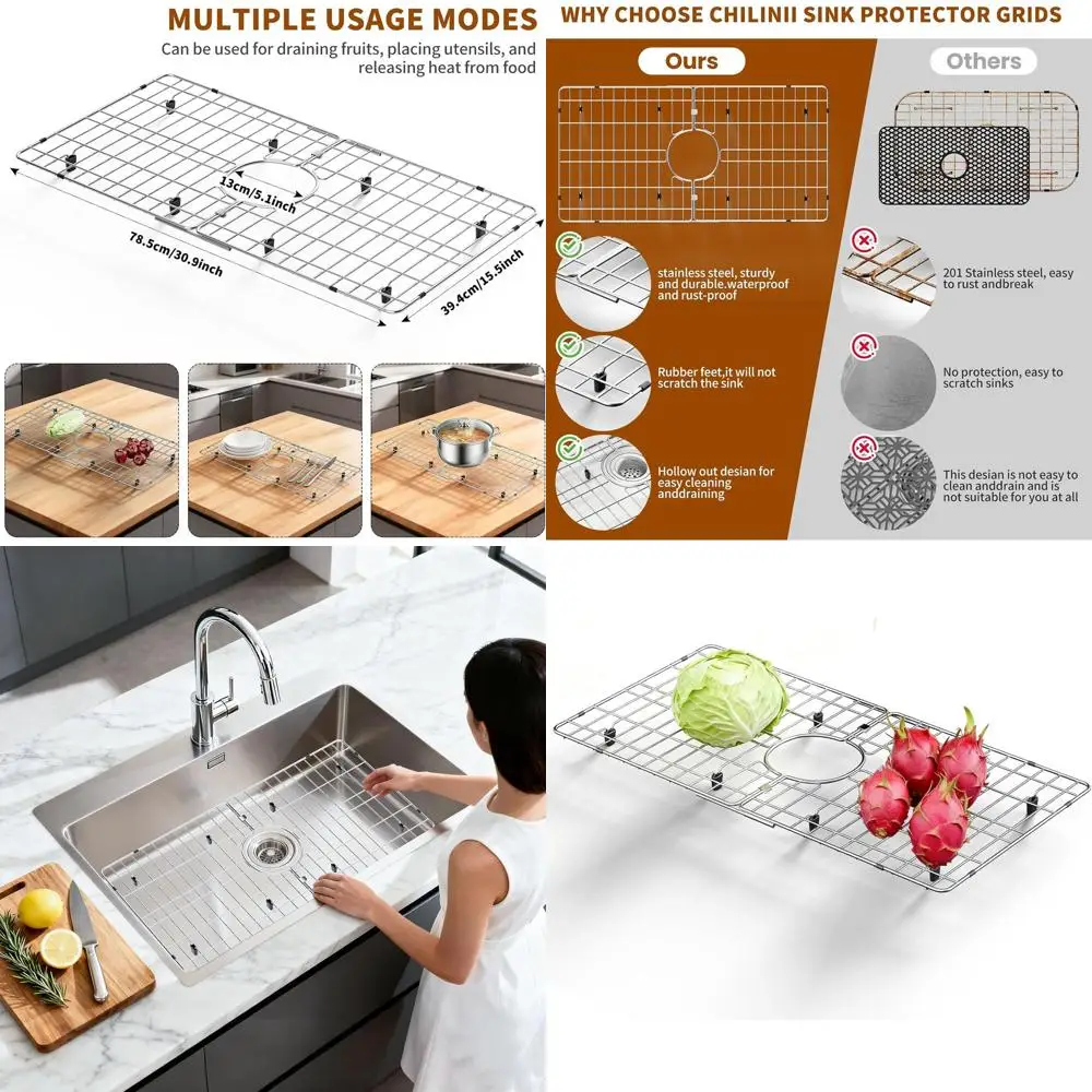 Extra Large Kitchen Sink Grid, 30x16, Rust-Resistant Drainage Rack with Centered Drain and Scratch Protection