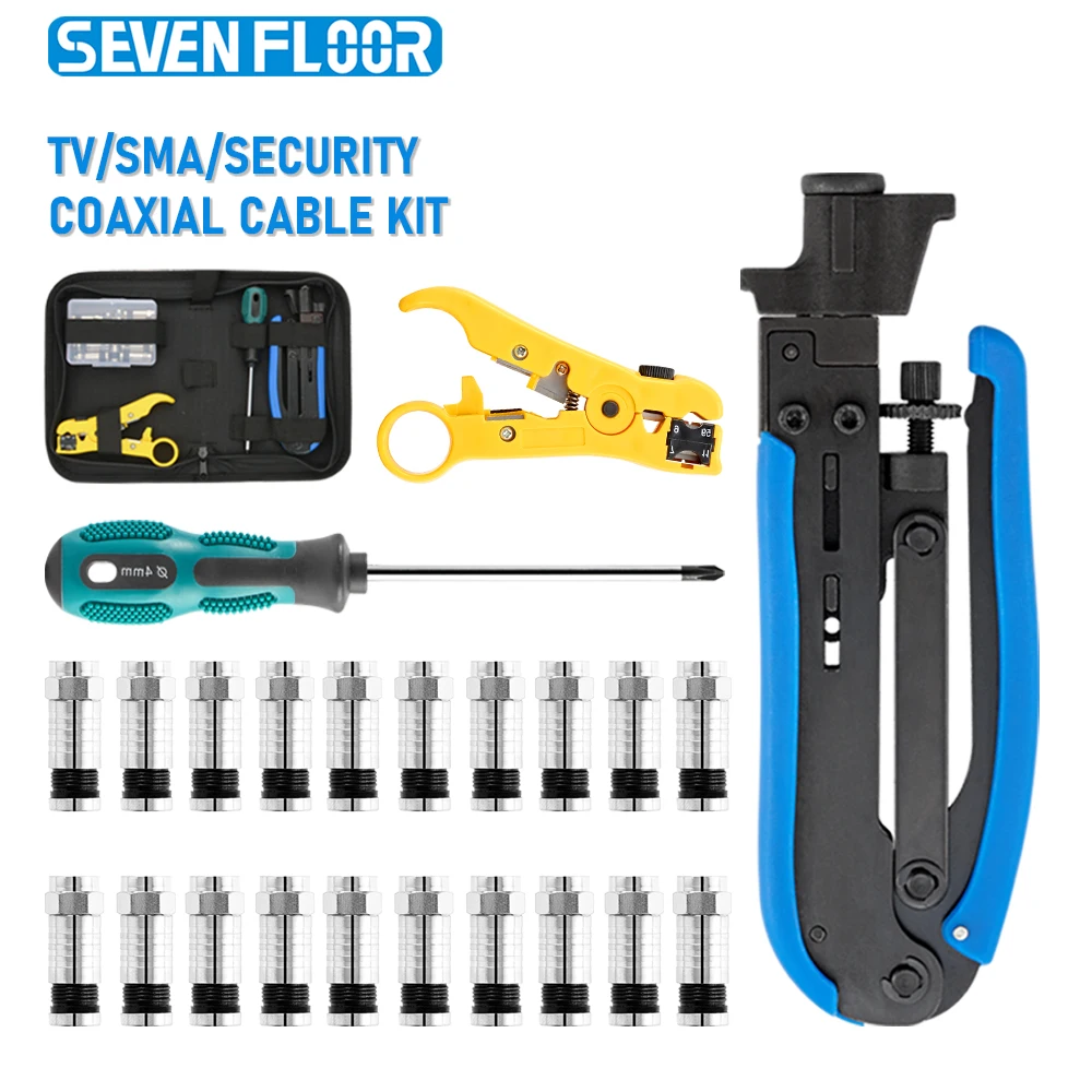 RG6 RG59 RG11 Coaxial Cable Crimping Tool Kit, Compression Crimper Pliers with Wire Stripper, Screwdriver and 20PCS F Connectors
RG6 RG59 RG11 Coaxial Cable Crimping Tool Kit, Compression Crimper Pliers with Wire Stripper, Screwdriver and 20PCS F Connectors
