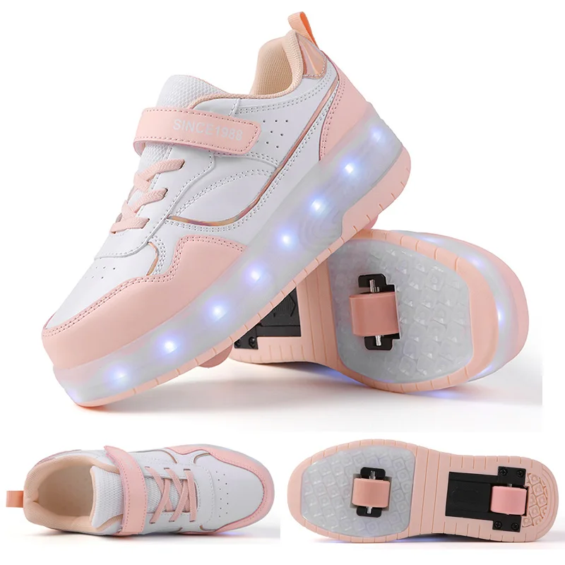 LED Light up Roller Skates Walk Shoes For Boys And Girls Wheels Rotation Button Sports Double-Wheel Roller Skate Shoes
LED Light up Roller Skates Walk Shoes For Boys And Girls Wheels Rotation Button Sports Double-Wheel Roller Skate Shoes