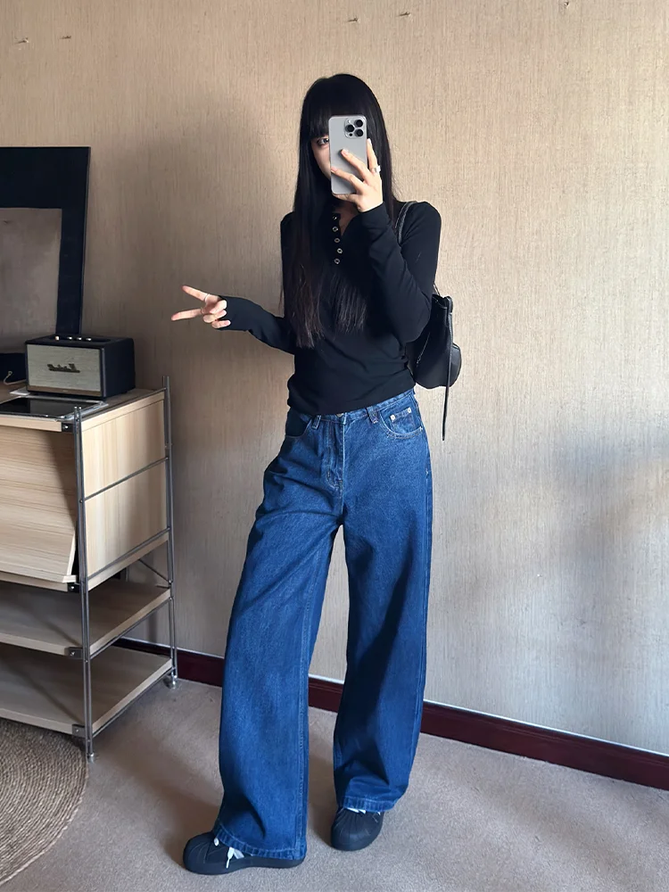 Retro Washed Large Size American Blue Denim Jeans Women's Loose Slimming Casual Straight Leg Pants High Waist Straight Tube
Retro Washed Large Size American Blue Denim Jeans Women's Loose Slimming Casual Straight Leg Pants High Waist Straight Tube