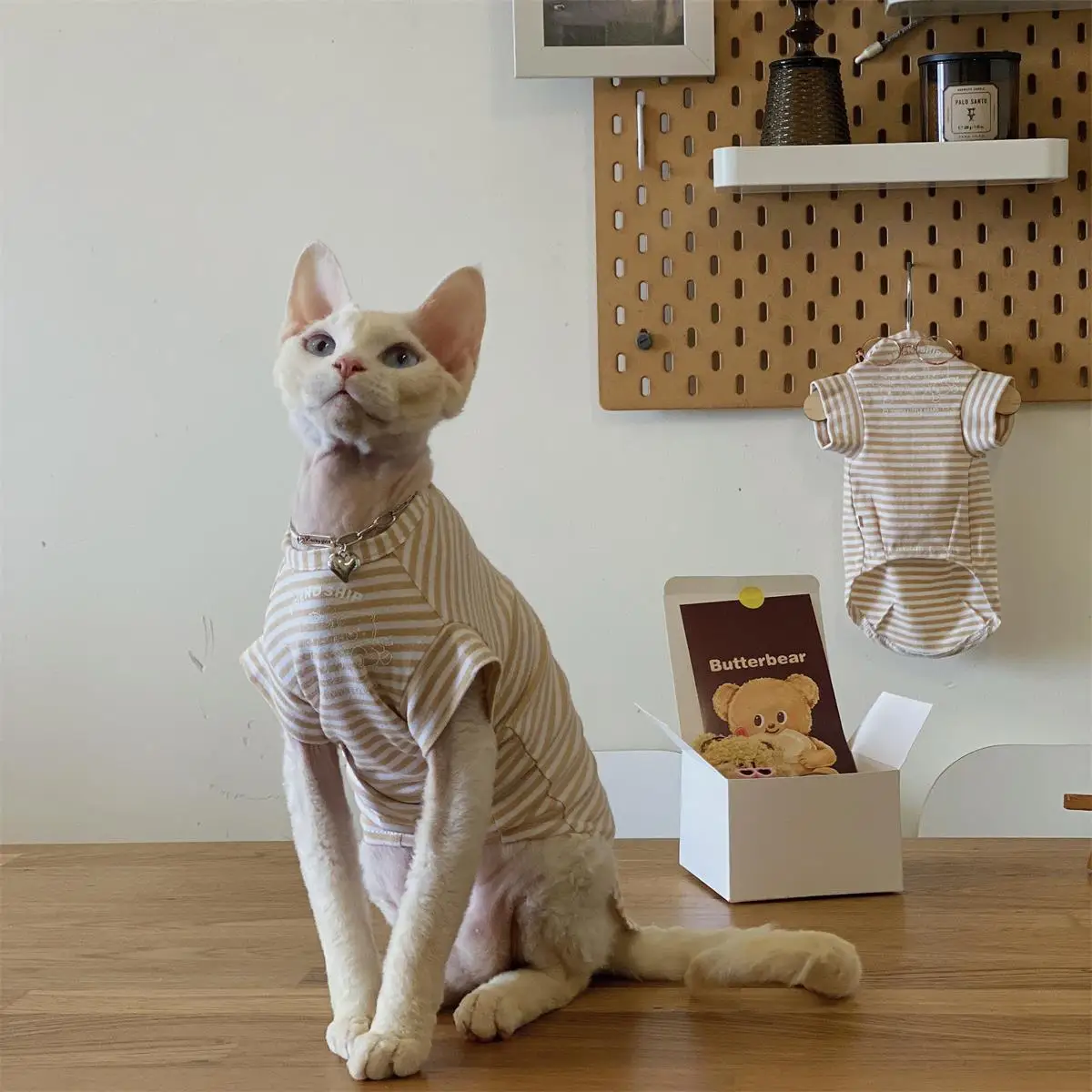 Cat Clothes Summer Soft Beige Stripe Short Sleeves Cotton T-Shirt for Kittens Cartoon Bread Cheese Coat for Devon Rex in Spring
Cat Clothes Summer Soft Beige Stripe Short Sleeves Cotton T-Shirt for Kittens Cartoon Bread Cheese Coat for Devon Rex in Spring