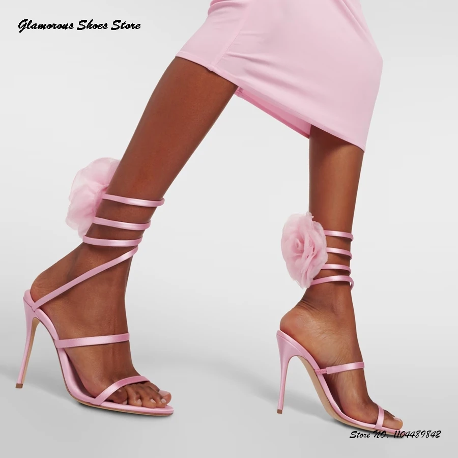 Sweet Floral Applique Satin Sandals Women's Round Open Toe Thin High Heels Summer Party Prom Heeled Shoes Ankle Strap Stilettos
Sweet Floral Applique Satin Sandals Women's Round Open Toe Thin High Heels Summer Party Prom Heeled Shoes Ankle Strap Stilettos