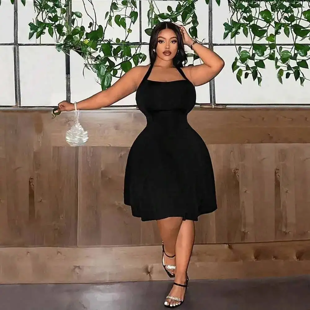 Large Square Size Women's Neck Hanging Neck Dress with a Sense of Luxury and Temperament, Waist Cinching A-line Slimming Short
Large Square Size Women's Neck Hanging Neck Dress with a Sense of Luxury and Temperament, Waist Cinching A-line Slimming Short
