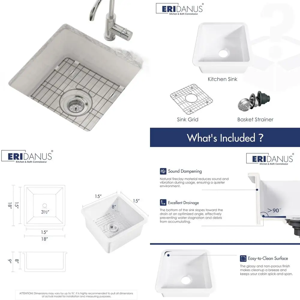 18 x 18 Undermount Square Single Bowl Kitchen Sink with Grid and Strainer Drain
18 x 18 Undermount Square Single Bowl Kitchen Sink with Grid and Strainer Drain