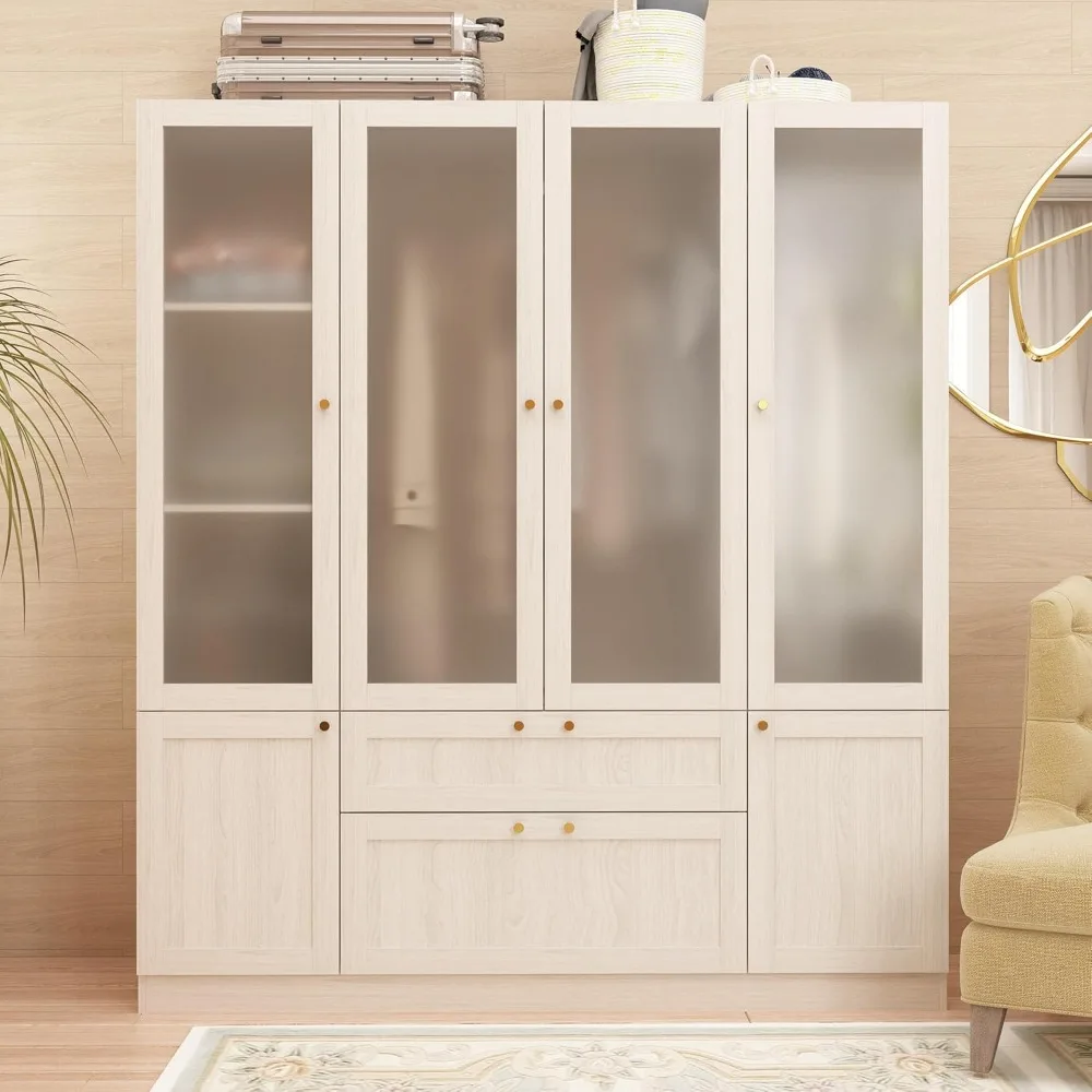 Large Wardrobe Cabinet, Wood Armoire Closet with Frosted Glass Doors, Bedroom Wardrobe with 2 Drawer & Hanging Rod for
Large Wardrobe Cabinet, Wood Armoire Closet with Frosted Glass Doors, Bedroom Wardrobe with 2 Drawer & Hanging Rod for