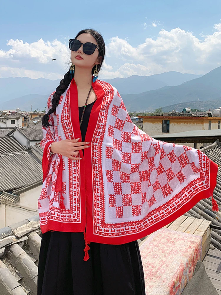 New Fashion Elegant Women Silk Scarf Beach Wrap Shawl Red Plaid Print Sunscreen Bandana Hijab Mujer Travel Vacation Scarve Pareo
New Fashion Elegant Women Silk Scarf Beach Wrap Shawl Red Plaid Print Sunscreen Bandana Hijab Mujer Travel Vacation Scarve Pareo