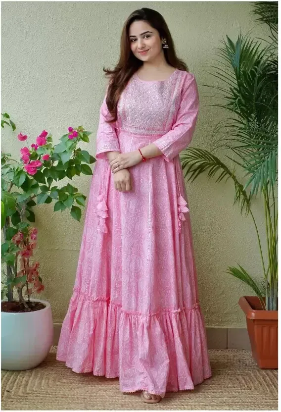 Women Cotton Rayon Anarkali Gown Kurta Set Indian Bollywood Designer Kurti Set
Women Cotton Rayon Anarkali Gown Kurta Set Indian Bollywood Designer Kurti Set