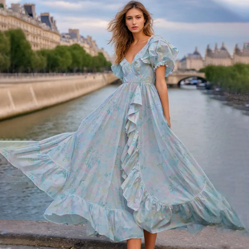 French temperament elegant new fashion high-end bubble sleeve printed lotus leaf edge dress simple and versatile high-end holida
French temperament elegant new fashion high-end bubble sleeve printed lotus leaf edge dress simple and versatile high-end holida