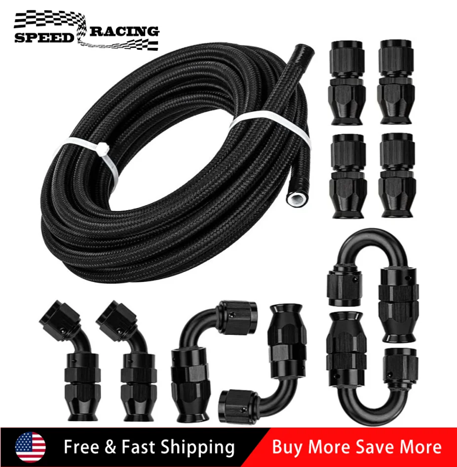 AN4 AN6 AN8 AN10 Nylon Braided PTFE Fuel Line 10FT 10pcs Fittings Hose Kit E85 Black TF-1054
AN4 AN6 AN8 AN10 Nylon Braided PTFE Fuel Line 10FT 10pcs Fittings Hose Kit E85 Black TF-1054
