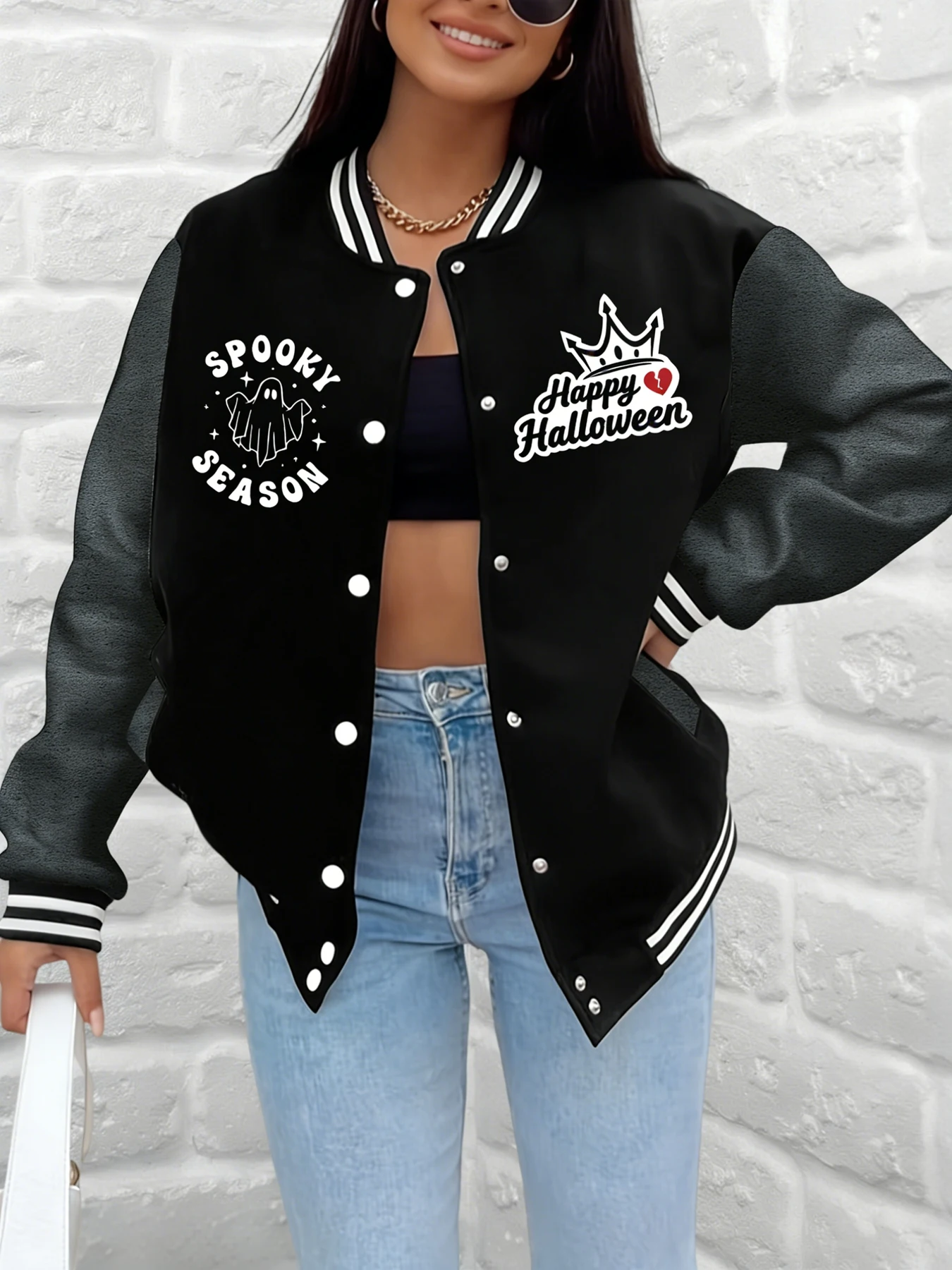 Женская бейсбольная куртка с принтом «Жуткий сезон» и рисунком призрака, университетское пальто, свободная верхняя одежда, повседневная уличная одежда, повседневная одежда
Женская бейсбольная куртка с принтом «Жуткий сезон» и рисунком призрака, университетское пальто, свободная верхняя одежда, повседневная уличная одежда, повседневная одежда