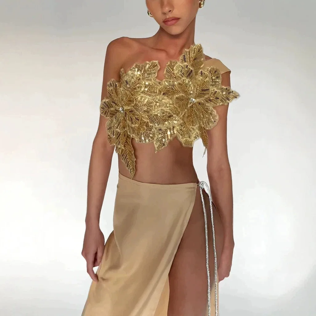 Chic One Shoulder Sequin Flower Tank Sleeveless Crop Tops + High Split Long Skirt Tow Piece Set Sexy Beach Vacation y2k Summer
Chic One Shoulder Sequin Flower Tank Sleeveless Crop Tops + High Split Long Skirt Tow Piece Set Sexy Beach Vacation y2k Summer