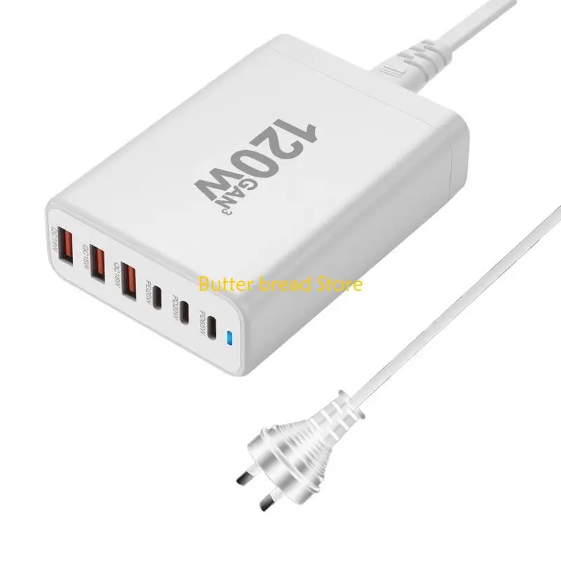 W89C Портативная зарядная станция USB мощностью 120 Вт с 6 портами, 3 портами типа C PD и 3 портами USB A для телефонов, зарядка
W89C Портативная зарядная станция USB мощностью 120 Вт с 6 портами, 3 портами типа C PD и 3 портами USB A для телефонов, зарядка