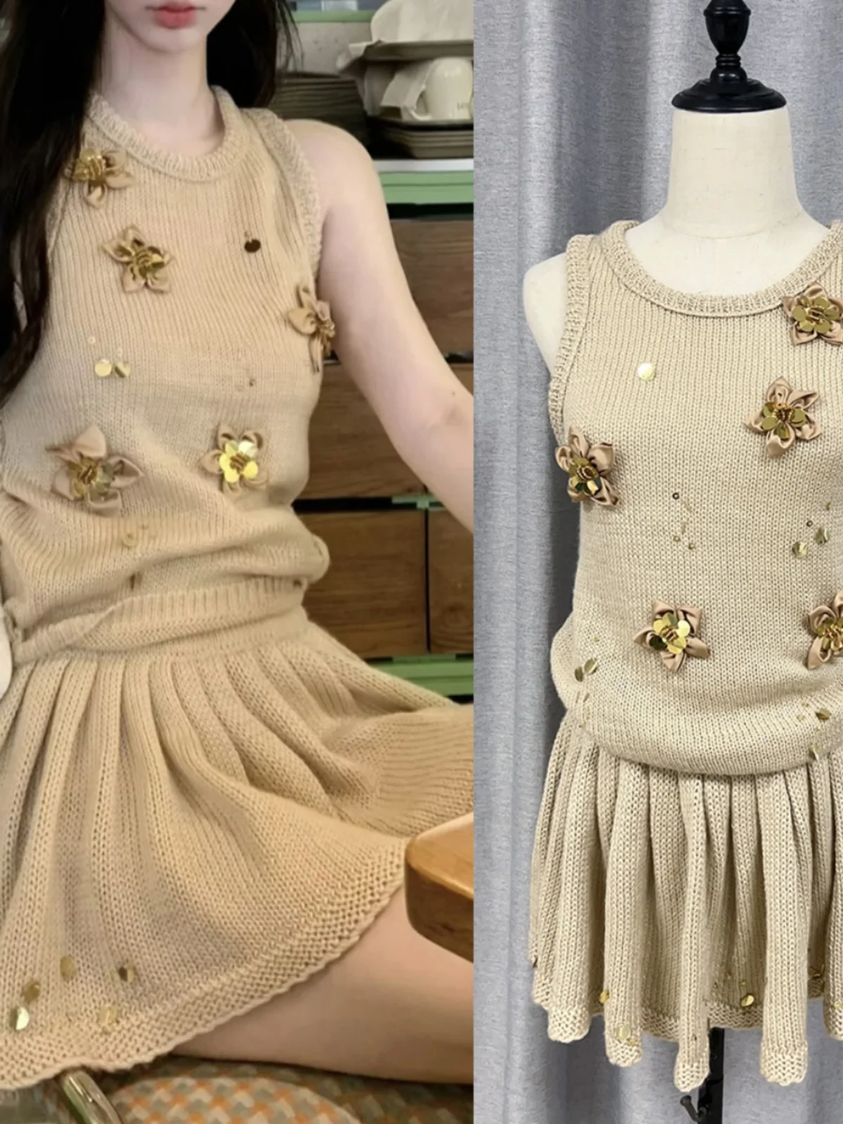 Handmade Beaded Knitted Vest And Half Skirt Set Women's Chic Fashion Ensemble Polyester Fabric Four Seasons Suitable for Adults
Handmade Beaded Knitted Vest And Half Skirt Set Women's Chic Fashion Ensemble Polyester Fabric Four Seasons Suitable for Adults