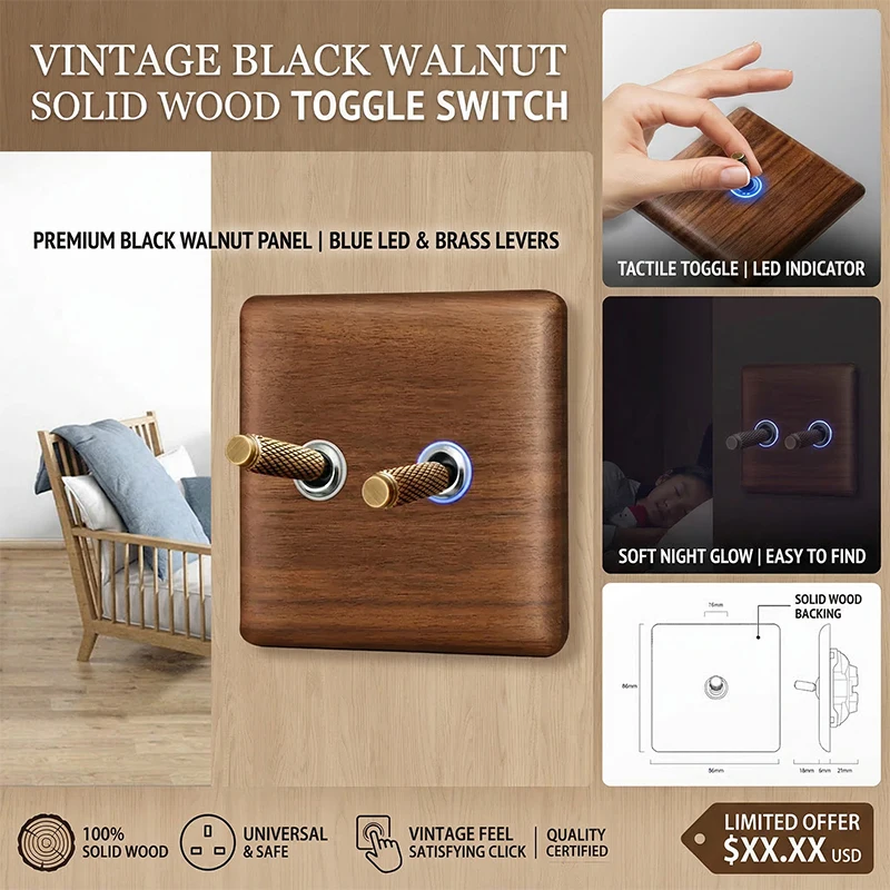 High Quality Retro Light Wall Switch Socket -Wood Brass Toggle Switch Plate, Home &Bed Wall Light Switch Eu Ru Fr Power Socket
High Quality Retro Light Wall Switch Socket -Wood Brass Toggle Switch Plate, Home &Bed Wall Light Switch Eu Ru Fr Power Socket